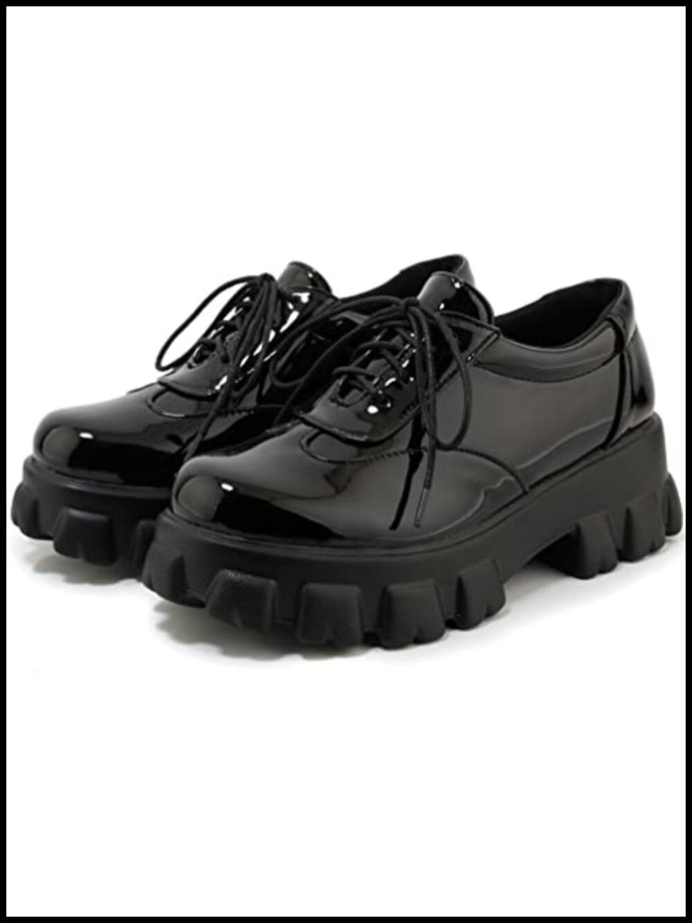 Chunky Platform Loafers Gothic Oxford Shoes Lace-Up Low Top Patent